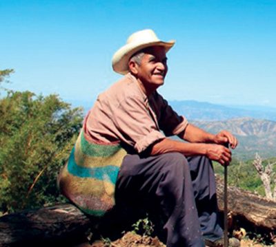 Farmer looks out over fields in mountain highlands of Central America